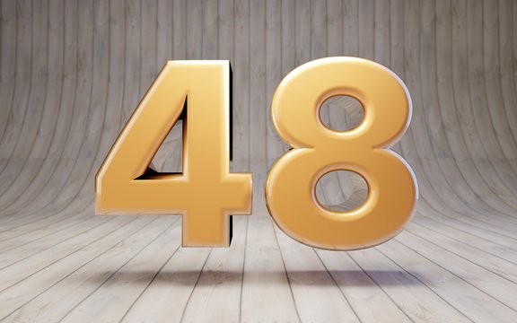 Golden Number 48 On Wooden Floor.