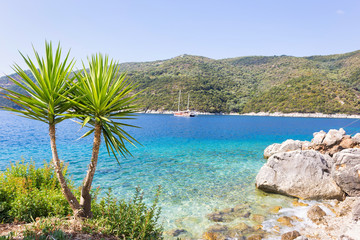 Mikros Gialos beach in Poros village, Lefkada island, Greece