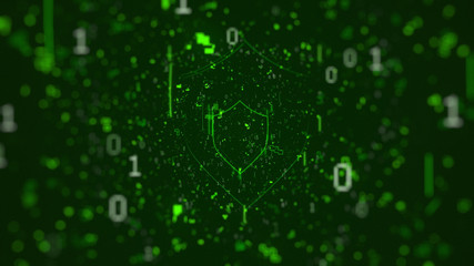 Digital background: Cyber security on green background with shield icon. Security concept on a Cyber Background. Security cyber network on a green background.
