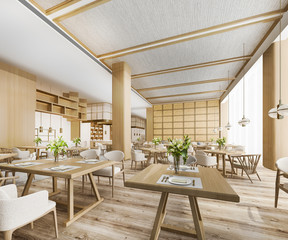 3d rendering loft and luxury hotel reception and scandinavian cafe lounge restaurant