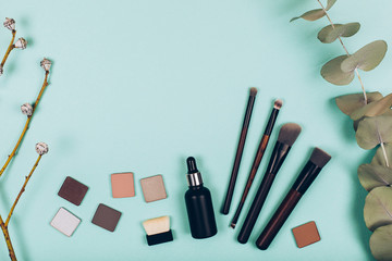 Decorative zero waste cosmetics. Travel set. Flat lay style