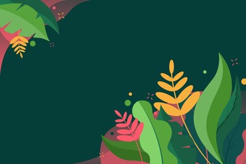 Colorful background with various colorful leaves. Background for web design, banner and advertising design , as well as for gift cards. Illustration in a minimalistic style