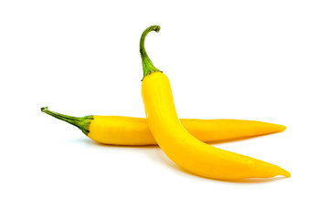 yellow hot peppers isolated on white background
