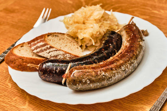 Jitrnice and jelito on plate