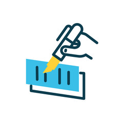 hand with highlighter and document pages, half color style