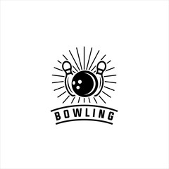 Bowling vector logotype, emblem and badge. Club gaming play, skittle and strike illustration. Template for bowling club, tournament, champion, challenge, Bowling vintage logo. 