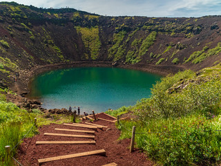 Volcanic crater lake Kerid or Kerith with turquoise water, Iceland