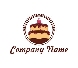 Cake logo template design vector. Design of birthday cake. Chocolate cake with cherry.