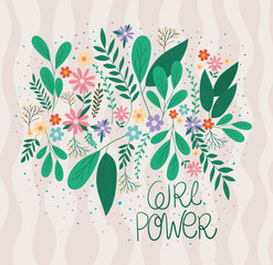 girl rules with leaves and flowers vector design