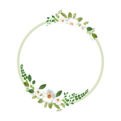 White circle vintage frames with flowers blossom. Vector image