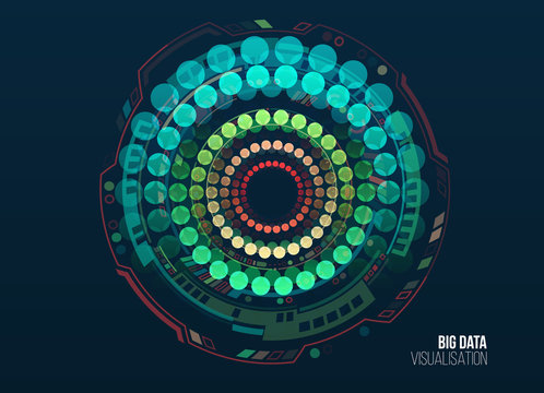 Big data visualization. Abstract background with circles array and hi-tech elements. Connection structure. Data array visual concept. Big data connection complex.