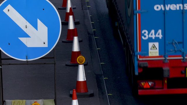 roadworks sign on uk motorway in england