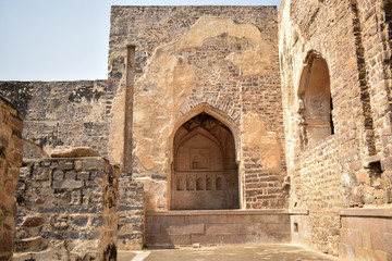 Old Historical Golconda Fort Ruined Walls in India Background stock photograph