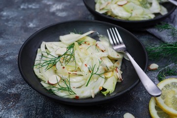 Homemade fresh Fennel salad selective focus