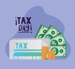 tax day document bills and coins vector design