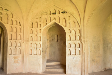 Old Historical Golconda Fort Ruined Walls in India Background stock photograph