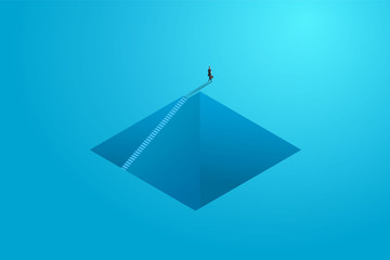 Business person walking up path ladder ledder at wall to goal ambition motivation. illustration Vector