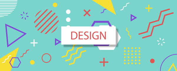 Background of geometric shapes. Memphis design, retro elements for web. Vector