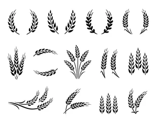 Tuinposter Wheat wreaths and grain spikes set icons © mallinka1