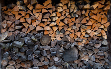  use the stove. Old firewood is stacked. heating