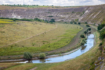 River Raut seen from tourist trail in Old Orhei - Orheiul Vechi natural and historical complex near Trebujeni village, Moldova