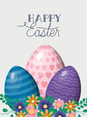 Happy easter eggs and flowers vector design