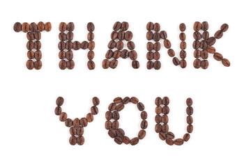 High resolution roasted coffee beans arranged in letters on white background for coffee menus or coffee shop signs