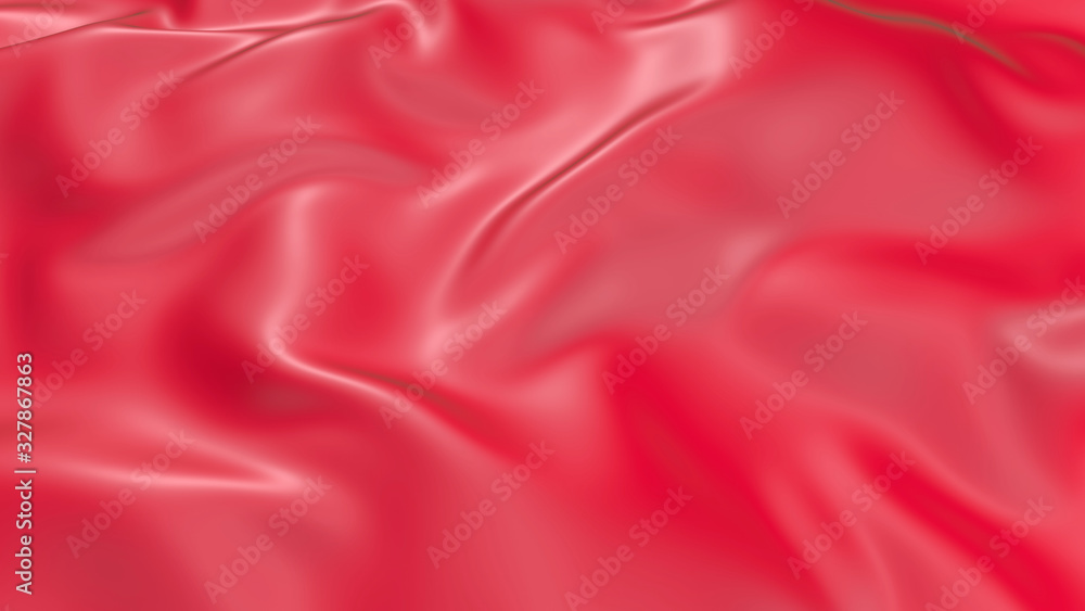 Poster 3d render beautiful folds of light shine red silk in full screen, beautiful clean fabric background.