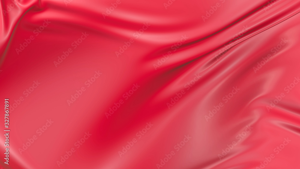 Poster 3d render beautiful folds of light shine red silk in full screen, beautiful clean fabric background.