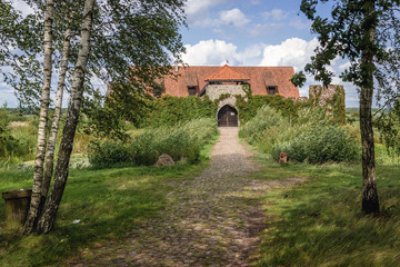 Obraz premium Replica of mediaeval castel in Kiermusy, small village in Podlasie region of Poland