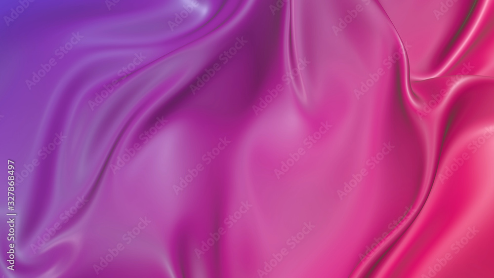 Poster 3d render beautiful folds of light silk with red blue gradient in full screen. beautiful clean fabri