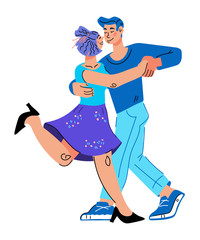 Couple dancing isolated vector illustration of a modern dance in trendy flat cartoon style. Retro jazz party invitation. Vintage music - cartoon characters of rock and roll or swing dancers.