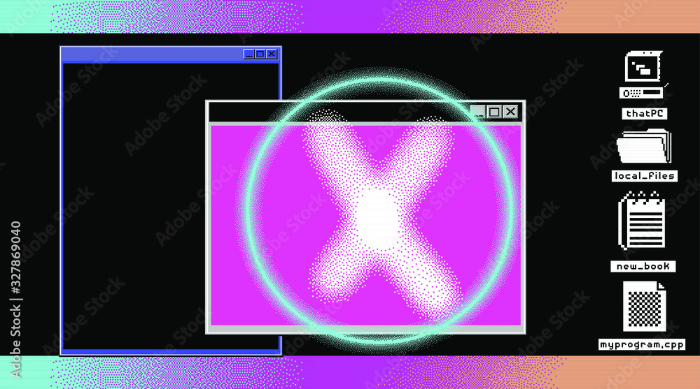 Poster Command-line interface of System console or terminal in cyberpunk retrofuturistic style.