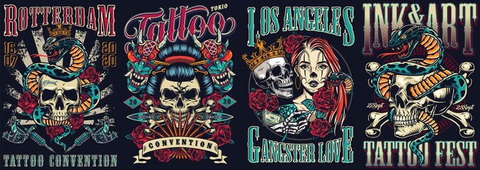 Vintage tattoo festivals posters set