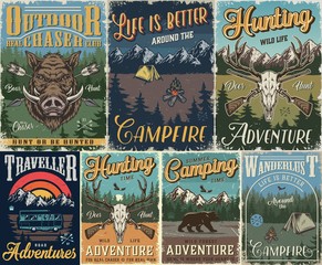 Vintage outdoor recreation posters - obrazy, fototapety, plakaty