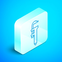 Isometric line Calliper or caliper and scale icon isolated on blue background. Precision measuring tools. Silver square button. Vector Illustration