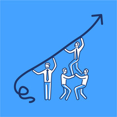 Vector business icon of team cooperation | modern flat design linear concept illustration and infographic on blue background