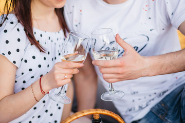 Wine in a glass.Man and woman on a date
