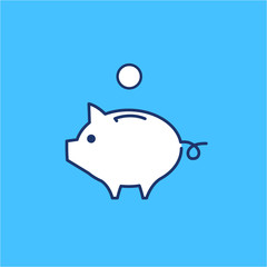 Conceptual vector piggy money bank icon | modern flat design marketing and business linear illustration and infographic concept on blue background