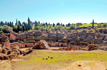 Roman ruins of Italica in Andalusia in a sunny day in the south of Spain