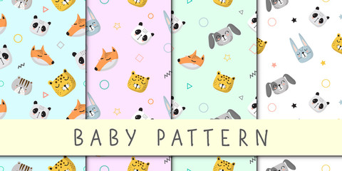 Set of Baby pattern with head of animals in the soft backdrop