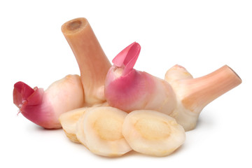 Fresh slices galangal rhizomes