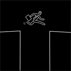Vector business icon of jumping courage businessman | modern flat design linear concept illustration and infographic white on black background