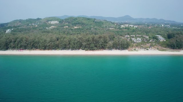 Aerial drone view of tropical Layan Beach area in Phuket, Thailand