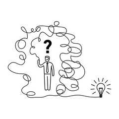 Confusion. Vector illustration of businessman finding solution in labyrinth to new idea | modern flat design linear concept icon and infographic black on white background