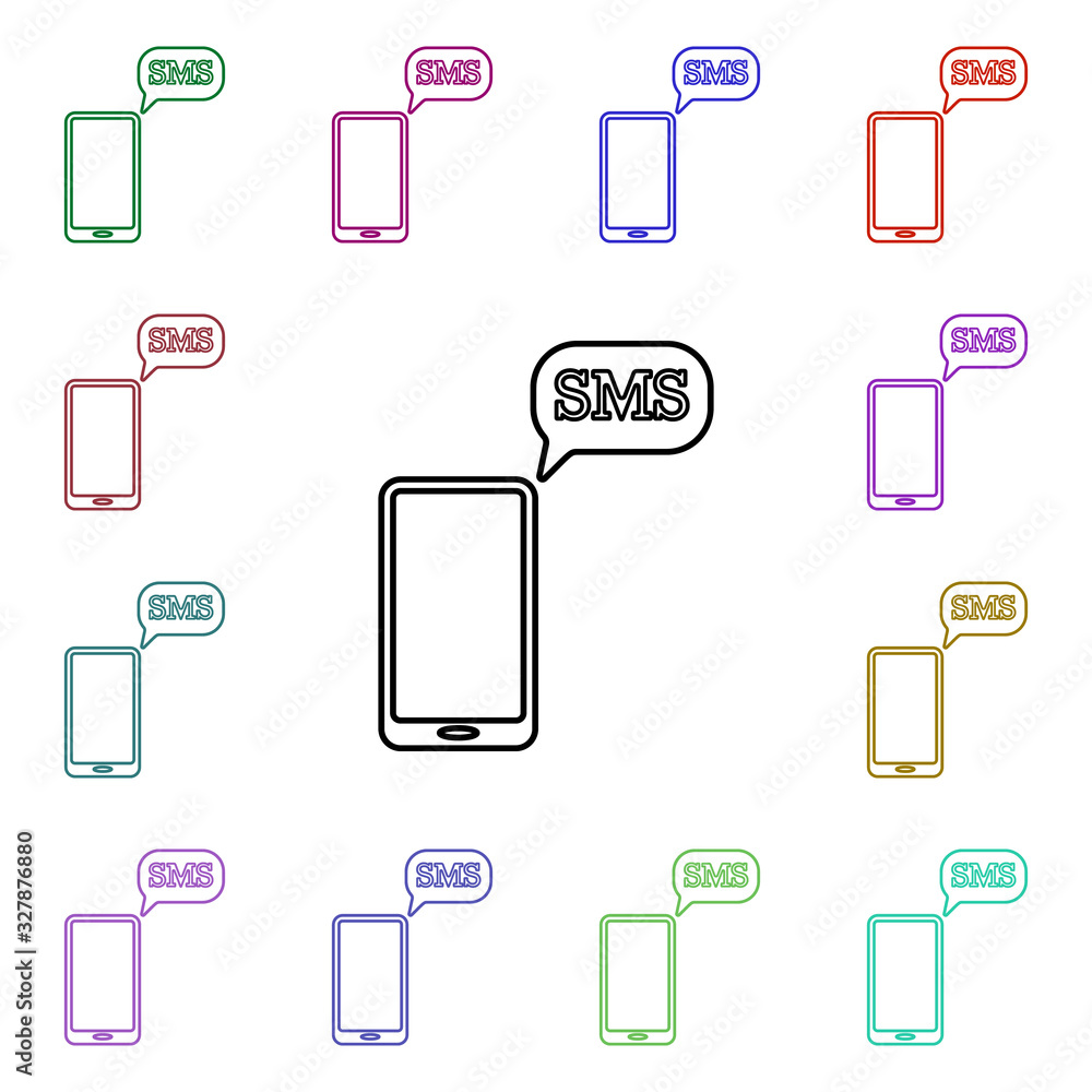 Poster sms on smart phone multi color style icon. simple thin line, outline vector of sosial media network 