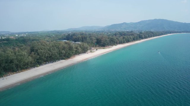 Aerial drone view of tropical Layan Beach area in Phuket, Thailand