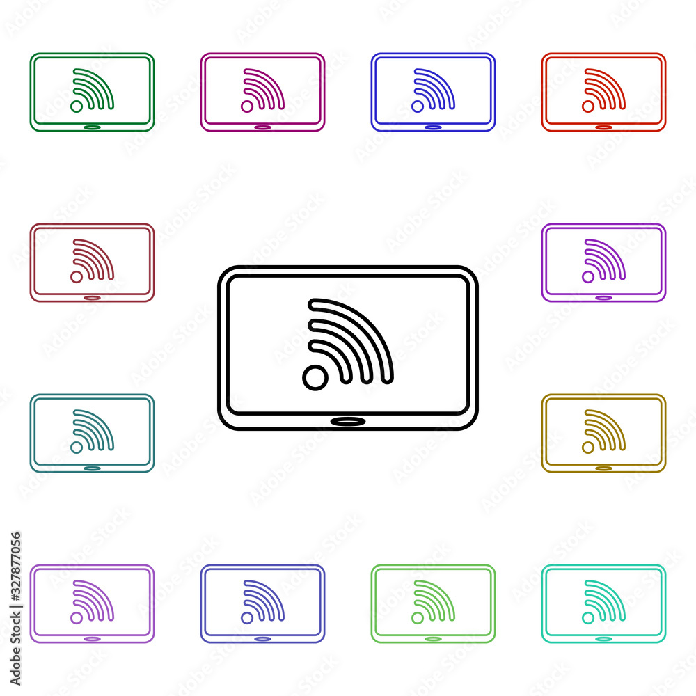 Poster wifi signal in laptop multi color style icon. simple thin line, outline vector of sosial media netwo