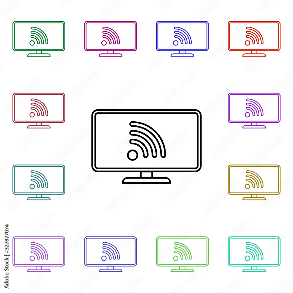 Poster wifi signal in pc multi color style icon. simple thin line, outline vector of sosial media network i