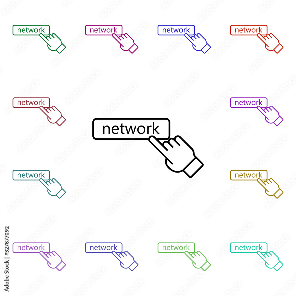 Poster network and finger multi color style icon. simple thin line, outline vector of sosial media network 